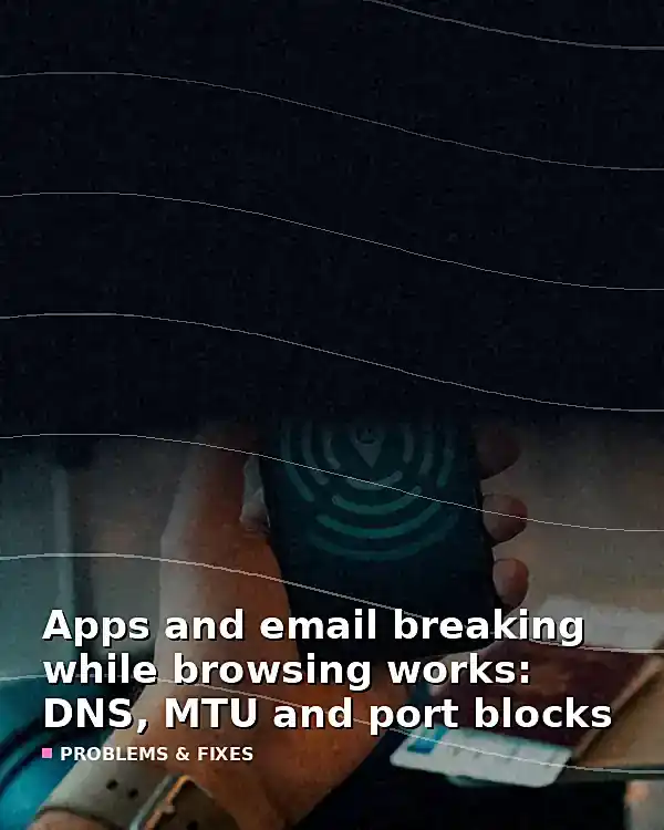Apps and email breaking while browsing works: DNS, MTU and port blocks - TelecomDesk guide artwork