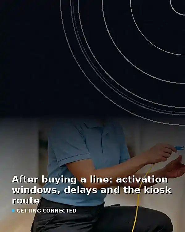 After buying a line: activation windows, delays and the kiosk route - TelecomDesk guide artwork
